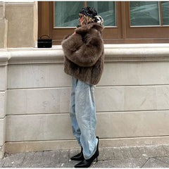 Cardigan Fur Long Sleeve Coat Muselune