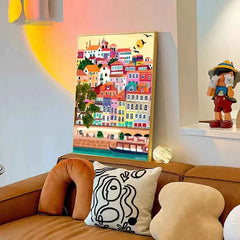 Colorful Mountain City Canvas – Abstract Travel-Inspired Wall Art - Muselune