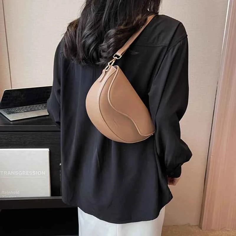 Vintage Solid Color Flap Small Saddle Shoulder Bag