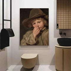 Funny Mona Lisa Bathroom Canvas – Quirky Wall Art with Pearls & Paper Roll - Muselune