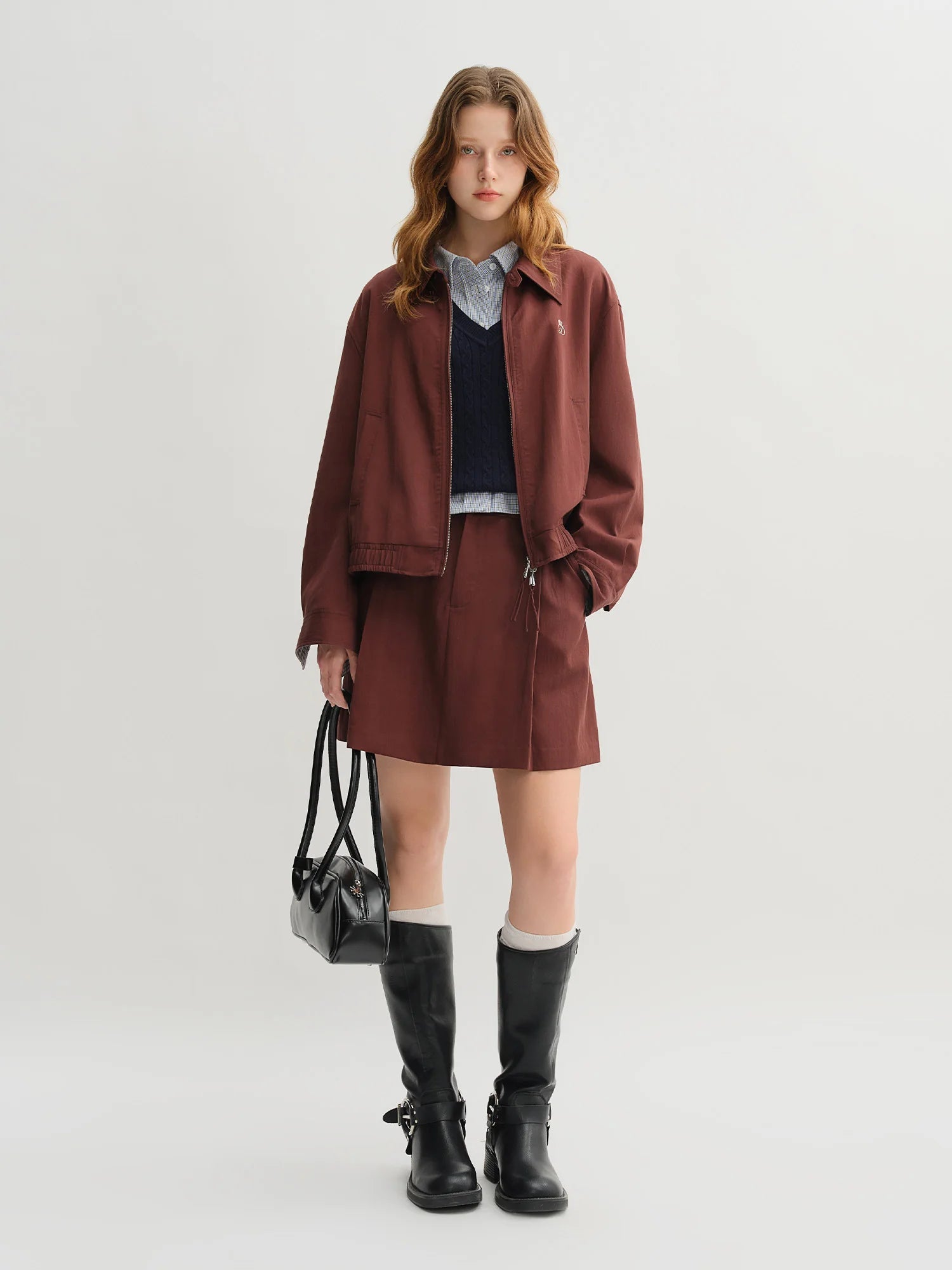 Trendy Patchwork Plaid Jacket Skirt Set Muselune