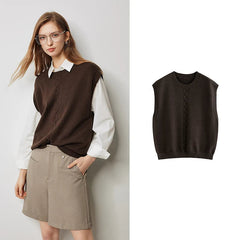 Autumn New Twisted Sleeveless V Neck Pullover Sweater Tops - Muselune