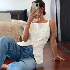 Elegant White Pleated Tank Top - Sleeveless Tee