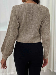 White Deep V-Neck Knit Crop Slim Top - Muselune