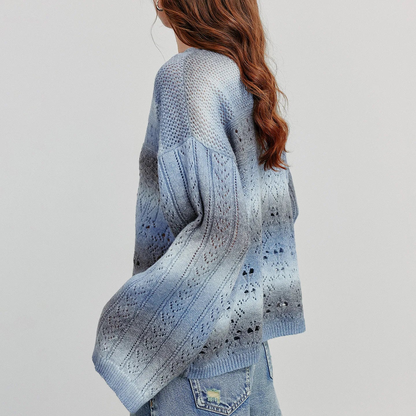 Round Neck Gradient Mohair Lightweight Woolen Knitted Tops Muselune