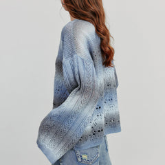 Round Neck Gradient Mohair Lightweight Woolen Knitted Tops Muselune