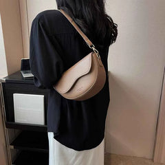 Vintage Solid Color Flap Small Saddle Shoulder Bag