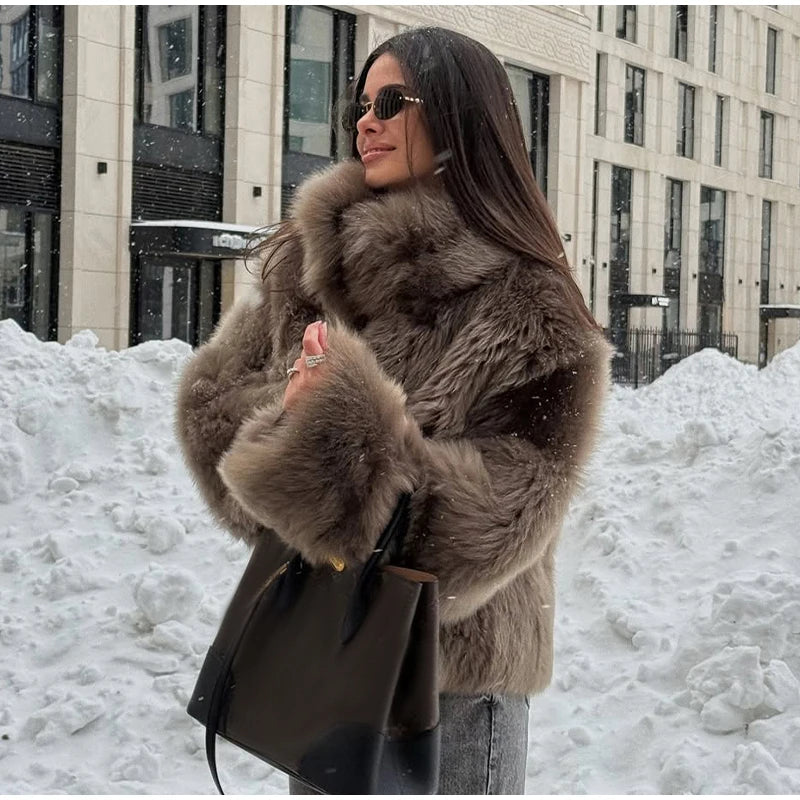Cardigan Fur Long Sleeve Coat Muselune