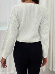 White Deep V-Neck Knit Crop Slim Top - Muselune