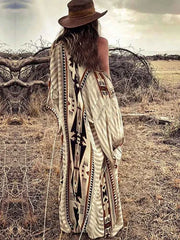 Boho Print Kimono Cover-Up – Belted Beach Dress - Muselune