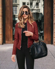 Vintage Windbreaker PU Leather Bomber Jacket Muselune
