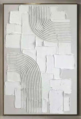 White Minimalist Ocean Wave Canvas – Textured Wabi-Sabi Wall Art - Muselune