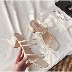 Women's Summer Slippers – Square Heels - Muselune