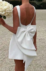 Elegant Pearl Bow Backless Mini short Dress - Muselune