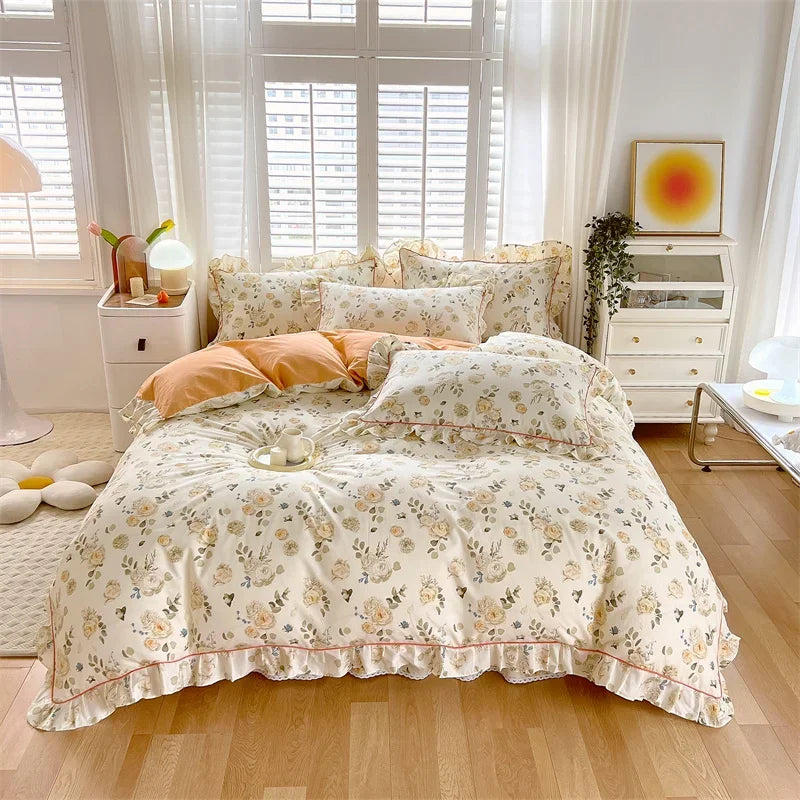 Floral Ruffle Quilt bedding – 100% Cotton - Muselune