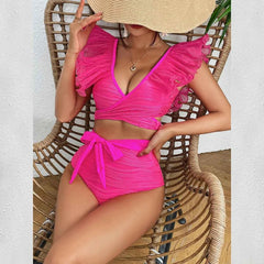 Ruffled Bikini Set – High Waist V-Neck Flounce Swimwear - Muselune