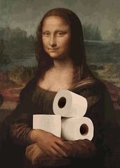 Funny Mona Lisa Bathroom Canvas – Quirky Wall Art with Pearls & Paper Roll - Muselune