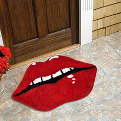 Red Lips Plush Rug – Soft, Non-Slip Floor Mat for Bedroom & Living Room - Muselune