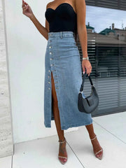 Vintage Split Denim Skirt – High-Waisted & Chic - Muselune