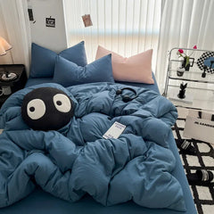 Pure Black Duvet Cover Microfiber Solid Color Bedding Set - Muselune