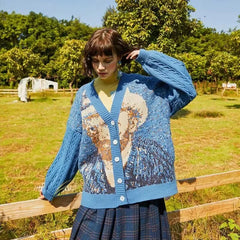 Muse Spring and Autumn Retro V-neck Sweater Coat - Muselune