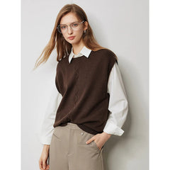 Autumn New Twisted Sleeveless V Neck Pullover Sweater Tops - Muselune