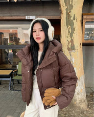 Thick Warm Parkas Loose White Duck Pink Jacket Muselune