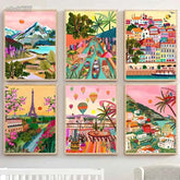 Colorful Mountain City Canvas – Abstract Travel-Inspired Wall Art - Muselune