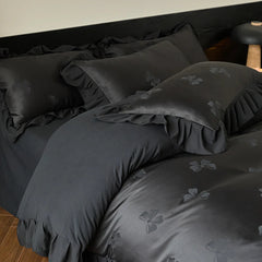 Black /White Butterfly knot jacquard Bedding Set - Muselune