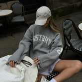 Trendy Loose Letter Gray  Jacquard Knitted Sweater Muselune