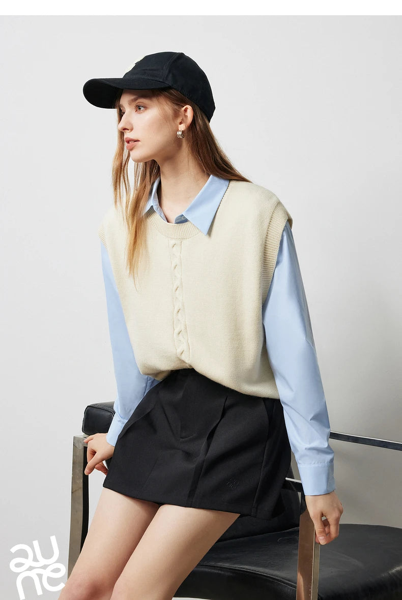 Autumn New Twisted Sleeveless V Neck Pullover Sweater Tops - Muselune