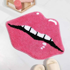 Red Lips Plush Rug – Soft, Non-Slip Floor Mat for Bedroom & Living Room - Muselune