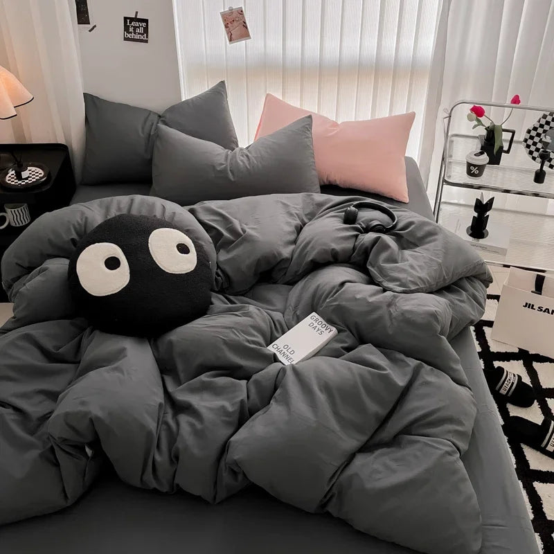 Pure Black Duvet Cover Microfiber Solid Color Bedding Set - Muselune
