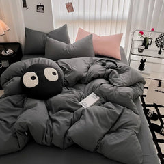 Pure Black Duvet Cover Microfiber Solid Color Bedding Set - Muselune
