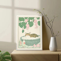 Japanese Tabby Cat Poster – Retro Art for Japandi Decor - Muselune