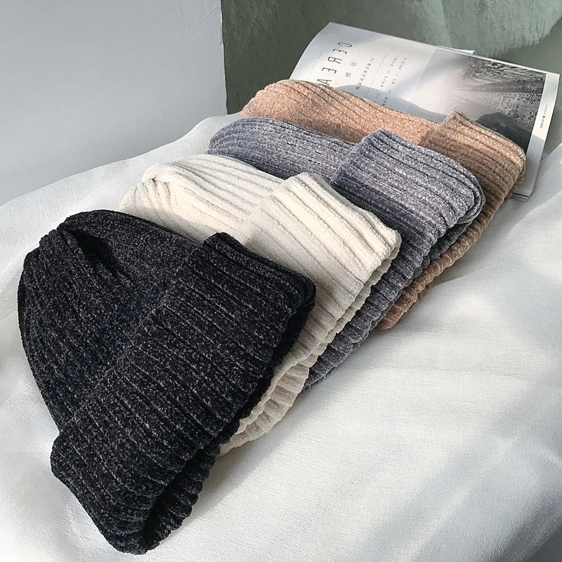 Solid Color Chenille Knitted Soft Leisure Hat Muselune
