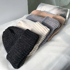 Solid Color Chenille Knitted Soft Leisure Hat Muselune
