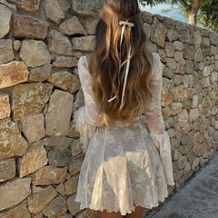 Lace Bell-Bottom Dresses with A-Line Long Sleeves