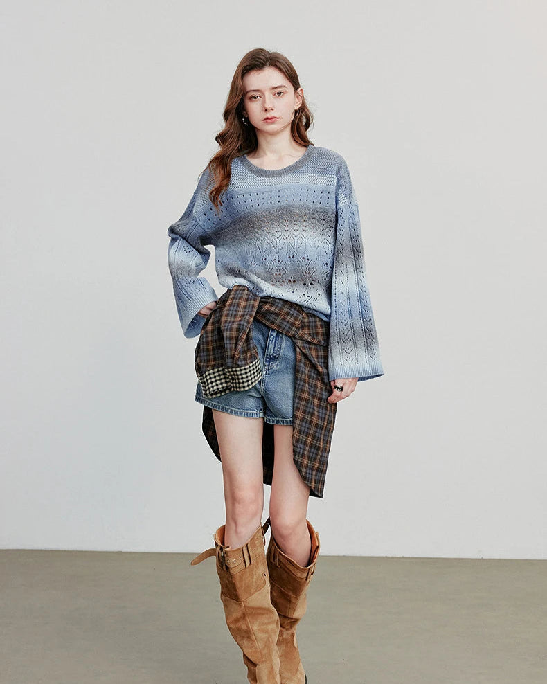 Round Neck Gradient Mohair Lightweight Woolen Knitted Tops Muselune