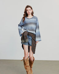 Round Neck Gradient Mohair Lightweight Woolen Knitted Tops Muselune