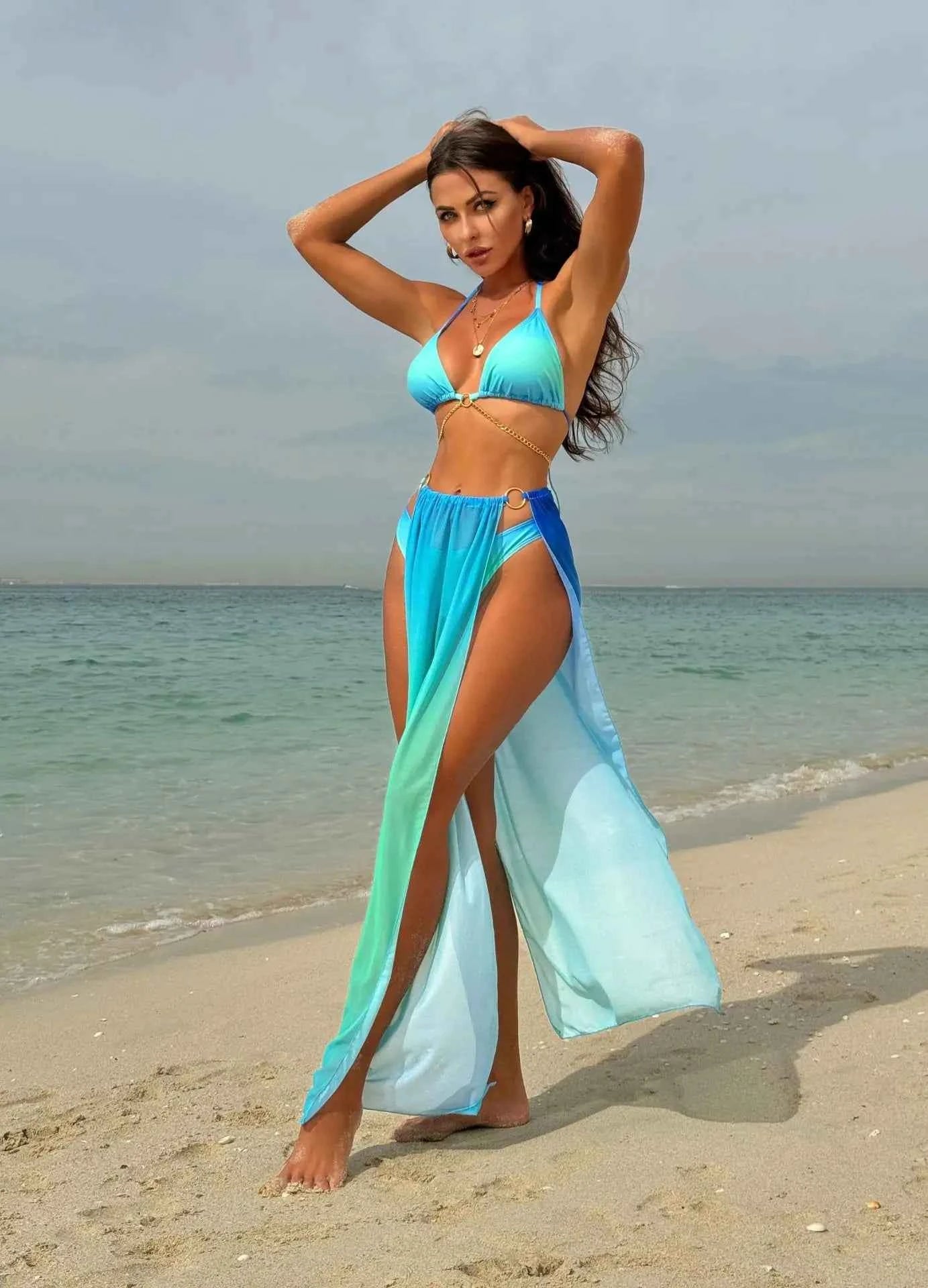 Sexy 3 Pieces Bikini – High Waist & Sheer Mesh Skirt - Muselune