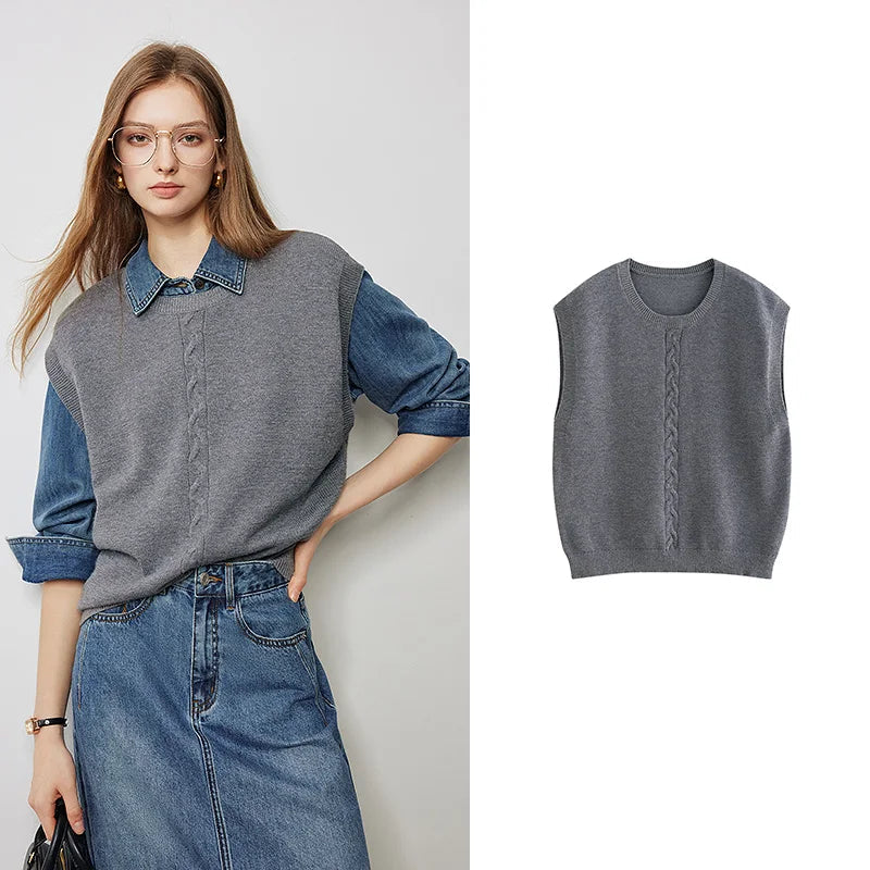 Autumn New Twisted Sleeveless V Neck Pullover Sweater Tops - Muselune