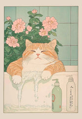 Japanese Tabby Cat Poster – Retro Art for Japandi Decor - Muselune