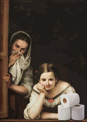 Funny Mona Lisa Bathroom Canvas – Quirky Wall Art with Pearls & Paper Roll - Muselune