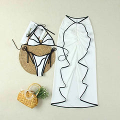 Para Praia Bikini Set with Long Skirt Cover-Up - 3-Piece Ensemble