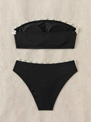 White Flower Bandeau Push Up Bikini Swimwear - Muselune