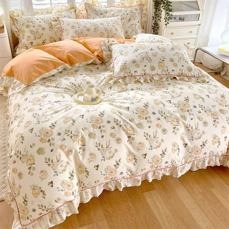Floral Ruffle Quilt bedding – 100% Cotton - Muselune