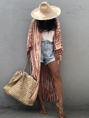 Boho Print Kimono Cover-Up – Belted Beach Dress - Muselune