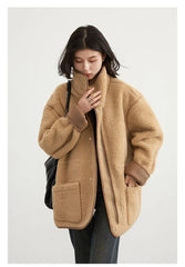 CHIC VEN Women's Jackets Casual Loose Stand Up Collar Coats Reversible Streetwear Female Warm Clothing Autumn Winter New 2024 Muselune