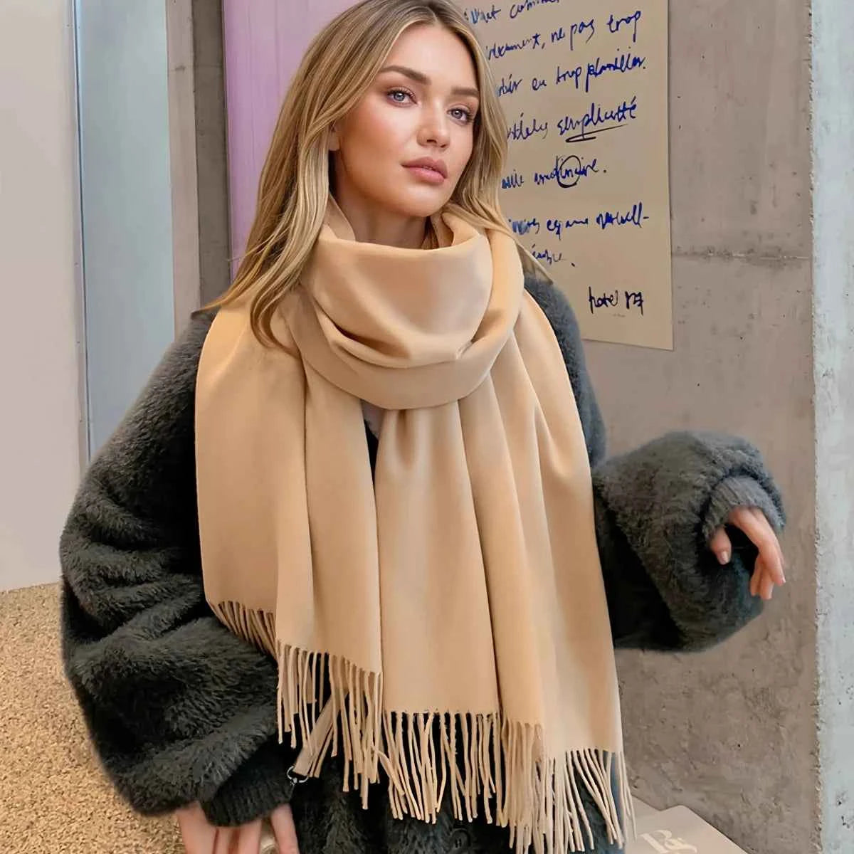 Solid Color Cashmere Thick Warm Shawls Christmas Red Scarves
